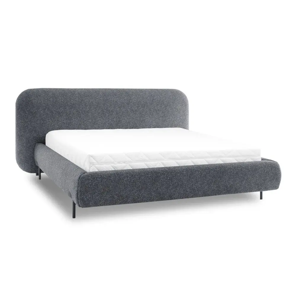 Pat matrimonial albastru tapițat cu spațiu de depozitare cu somieră 140x200 cm Pointt – ELTAP