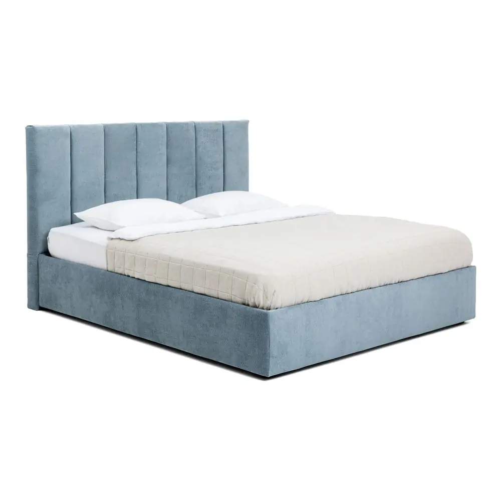 Pat matrimonial albastru tapițat cu spațiu de depozitare cu somieră 160x200 cm Thessa Bold Line – Bonami Selection