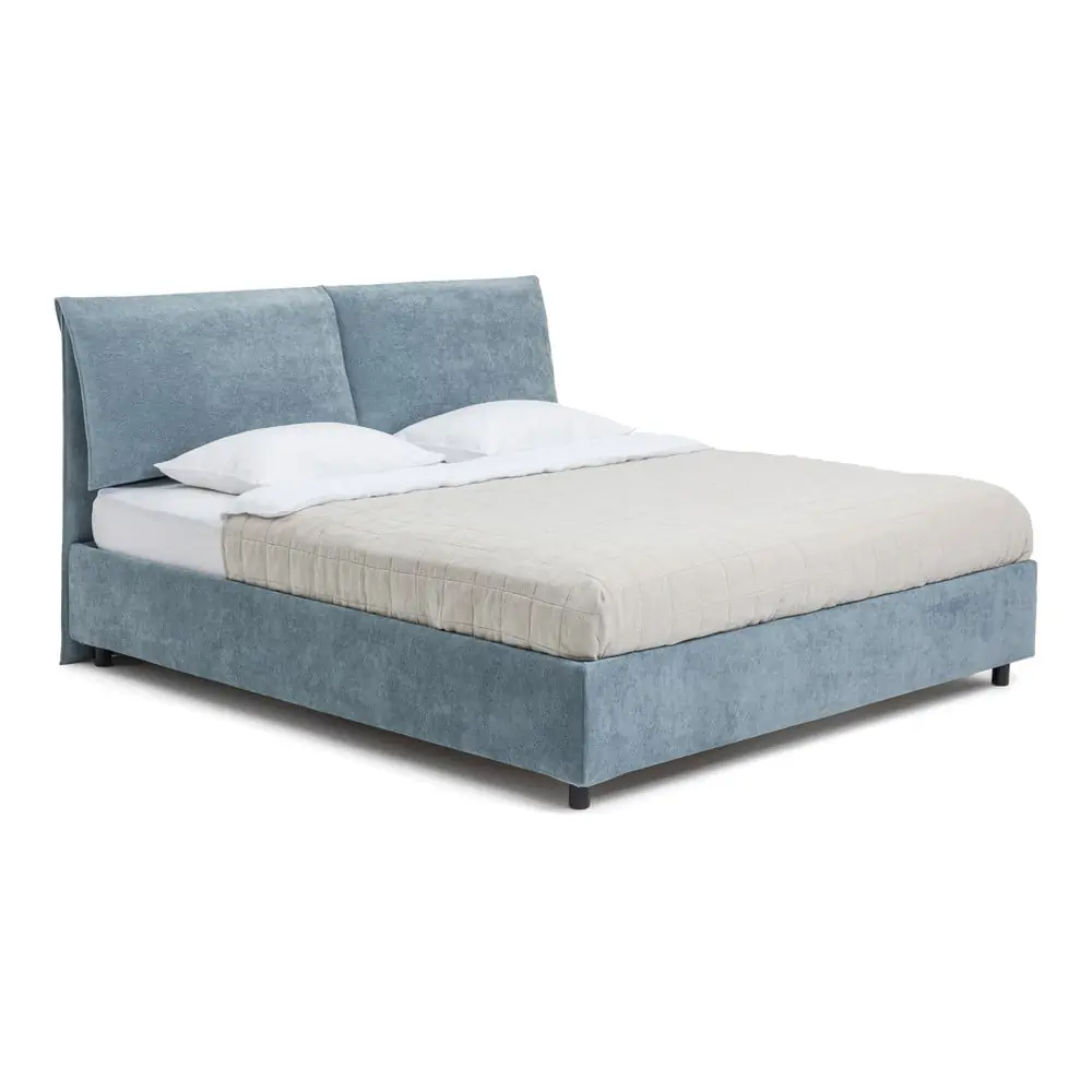 Pat matrimonial albastru tapițat cu spațiu de depozitare cu somieră 180x200 cm Myra Pillow – Bonami Selection