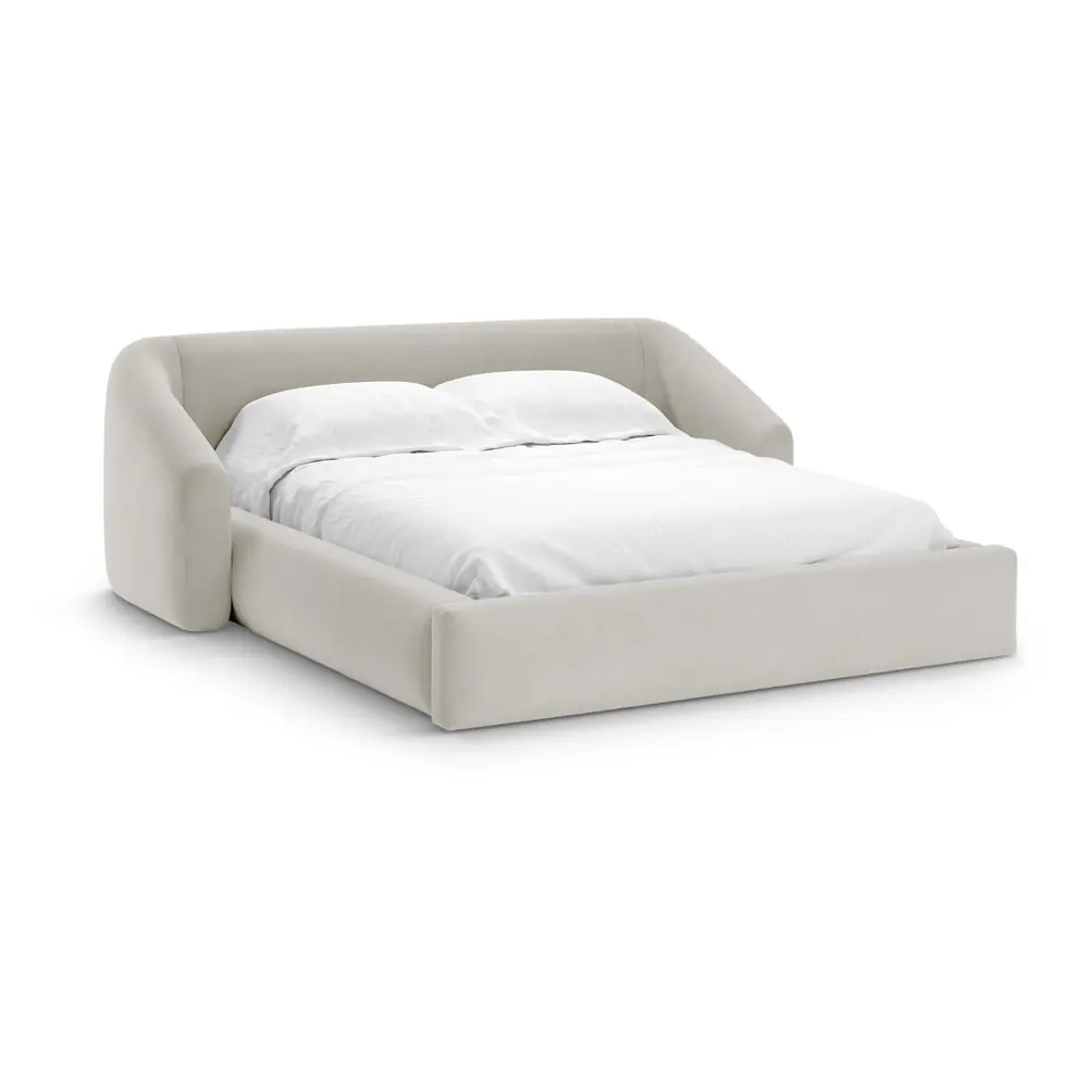 Pat matrimonial bej tapițat cu spațiu de depozitare cu somieră 140x200 cm Campi – Cosmopolitan Design