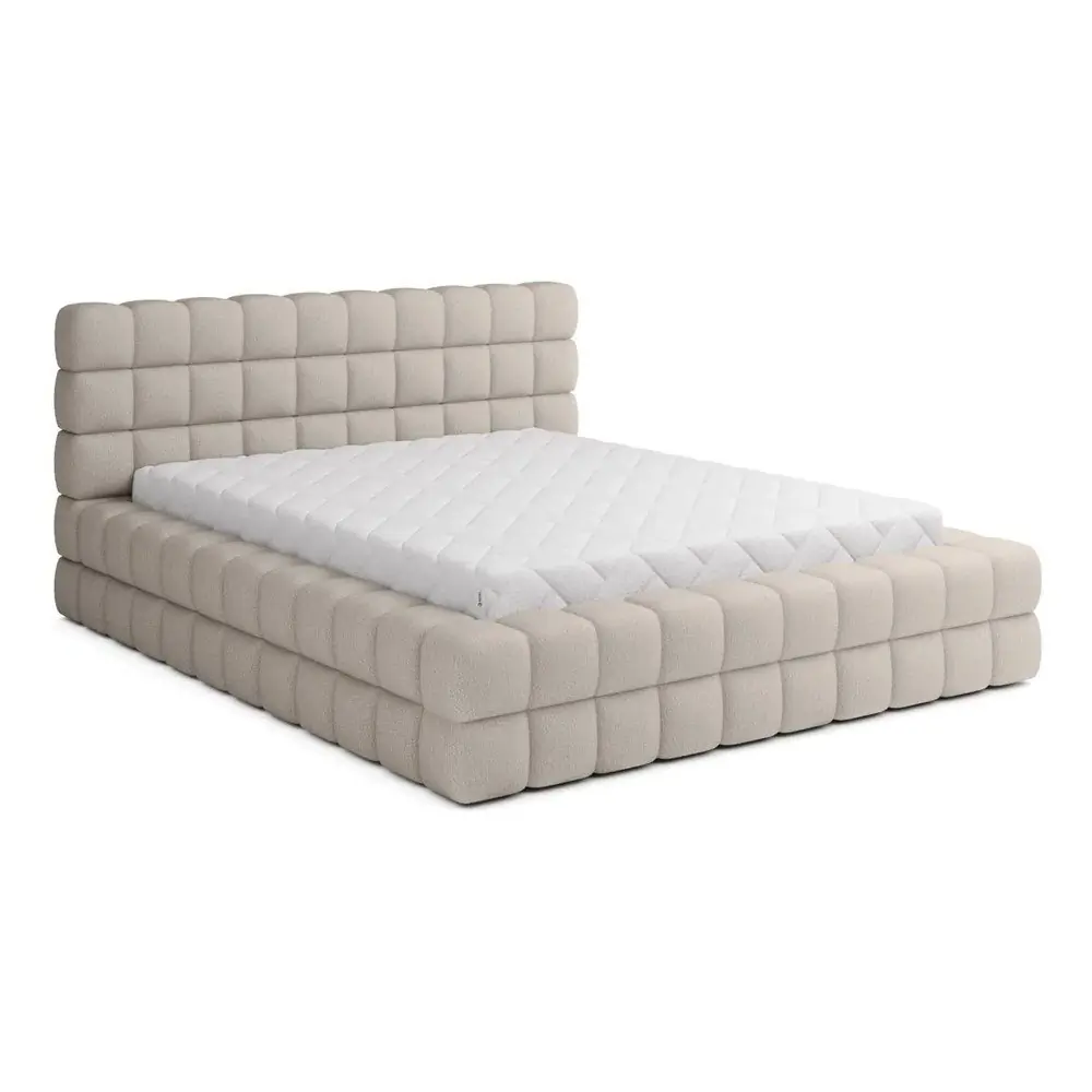 Pat matrimonial bej tapițat cu spațiu de depozitare cu somieră 140x200 cm Dizzle – ELTAP