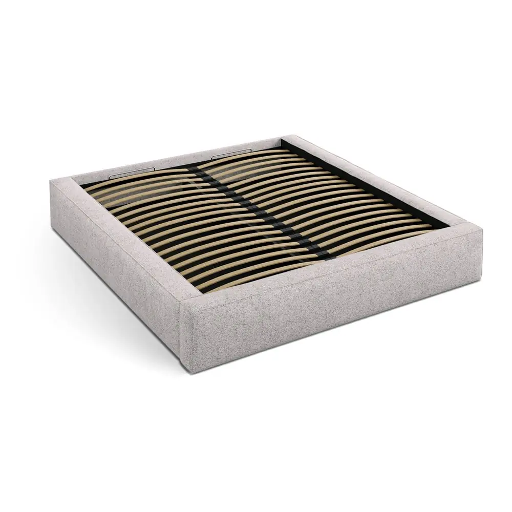 Pat matrimonial bej tapițat cu spațiu de depozitare cu somieră 140x200 cm Simon – Micadoni