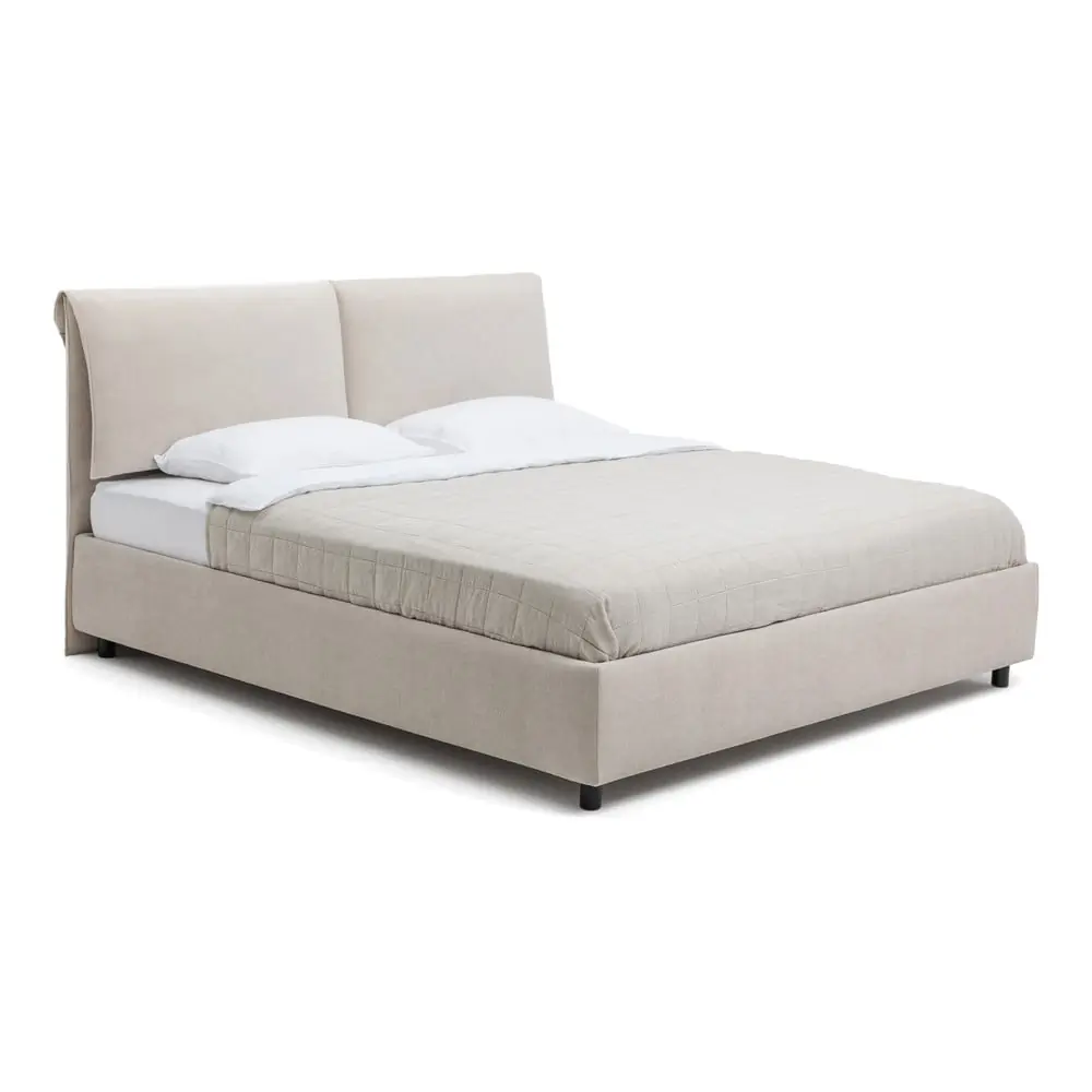Pat matrimonial bej tapițat cu spațiu de depozitare cu somieră 180x200 cm Myra Pillow – Bonami Selection