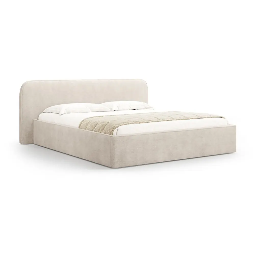 Pat matrimonial bej tapițat cu spațiu de depozitare cu somieră 200x200 cm Elizabeth – Micadoni
