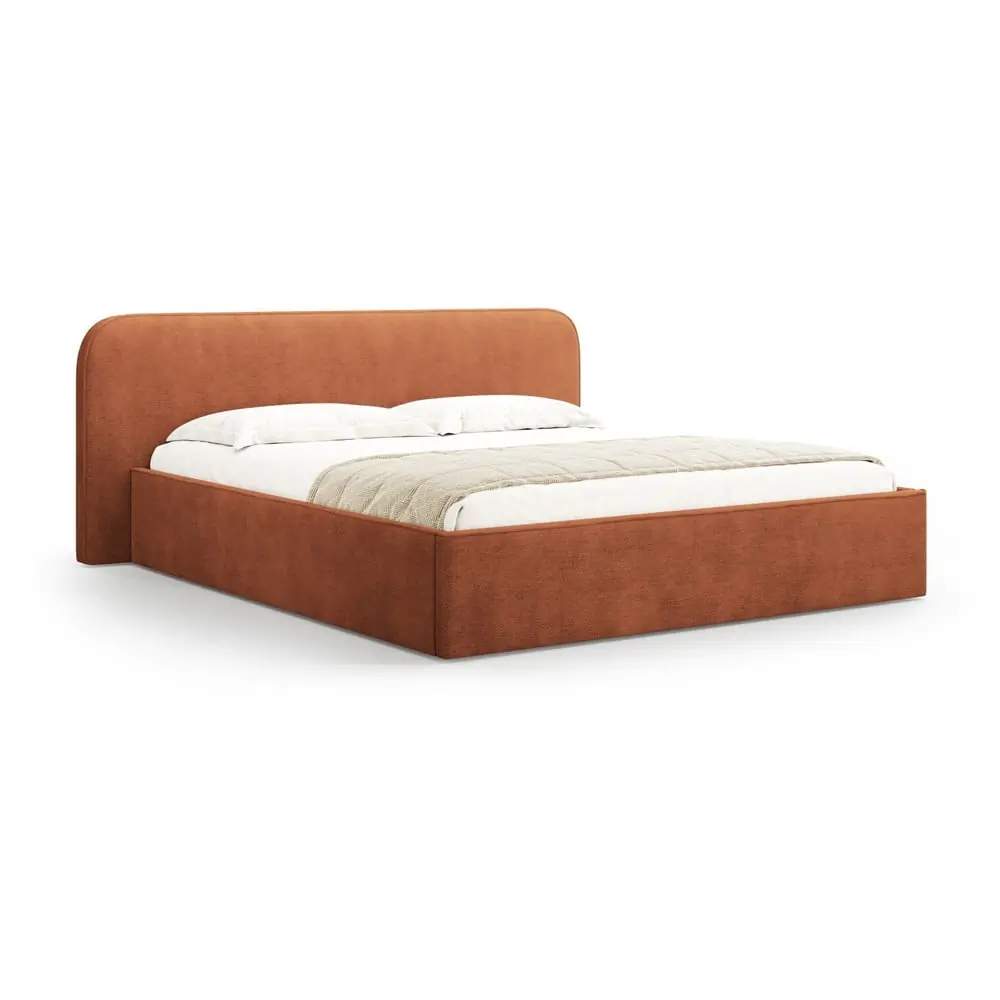 Pat matrimonial cărămiziu tapițat cu spațiu de depozitare cu somieră 180x200 cm Elizabeth – Micadoni