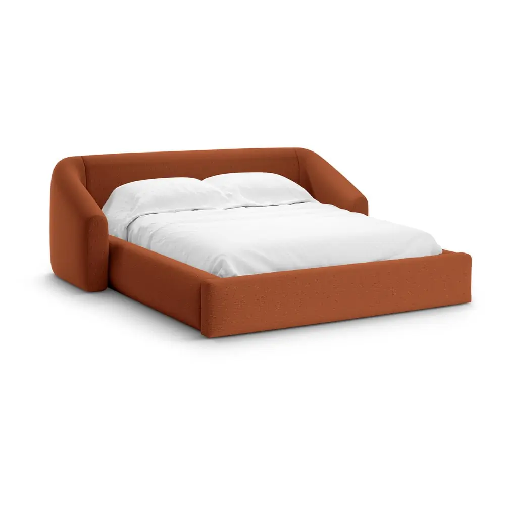 Pat matrimonial cărămiziu tapițat cu spațiu de depozitare cu somieră 200x200 cm Campi – Cosmopolitan Design