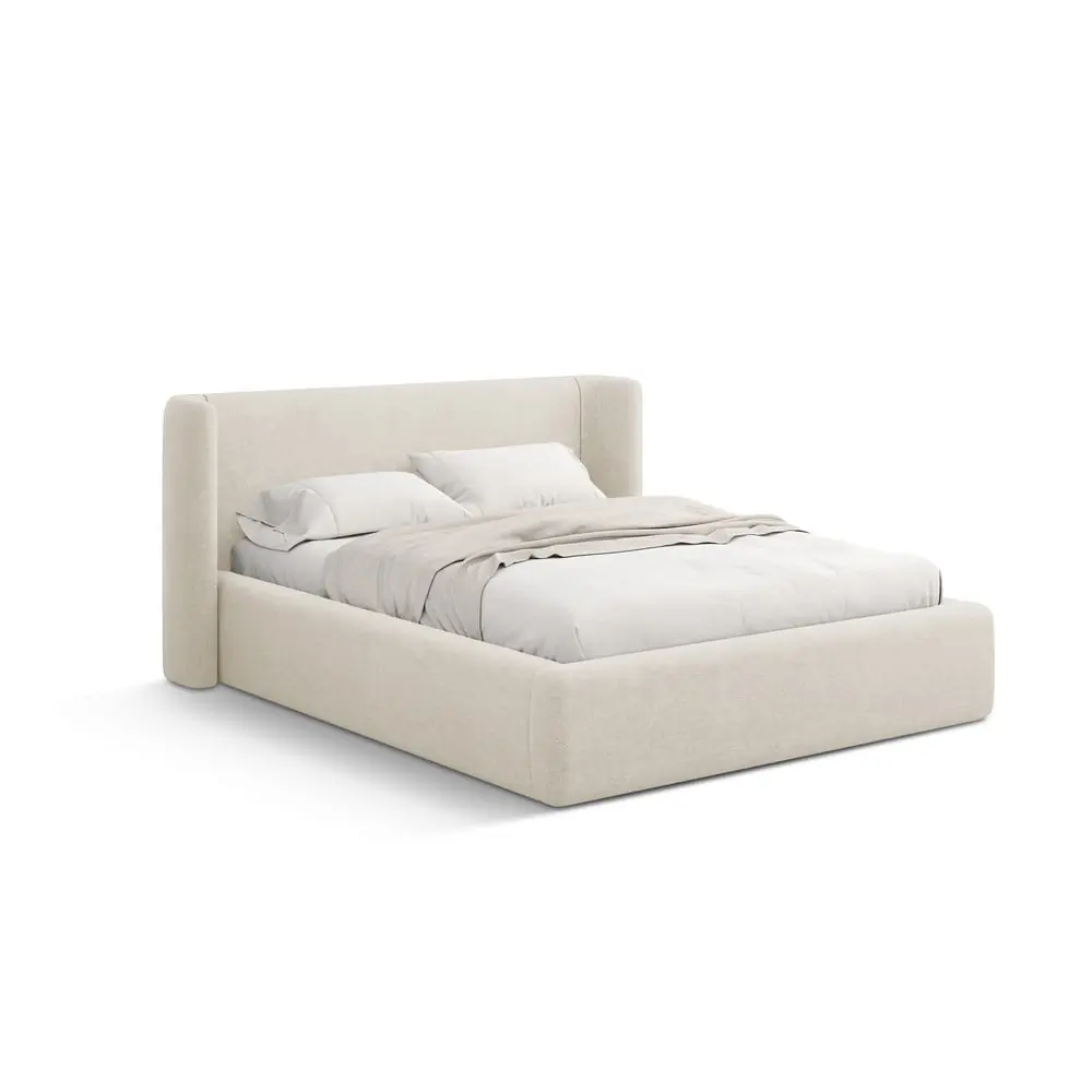 Pat matrimonial crem tapițat cu spațiu de depozitare cu somieră 160x200 cm Jason – Windsor & Co Sofas