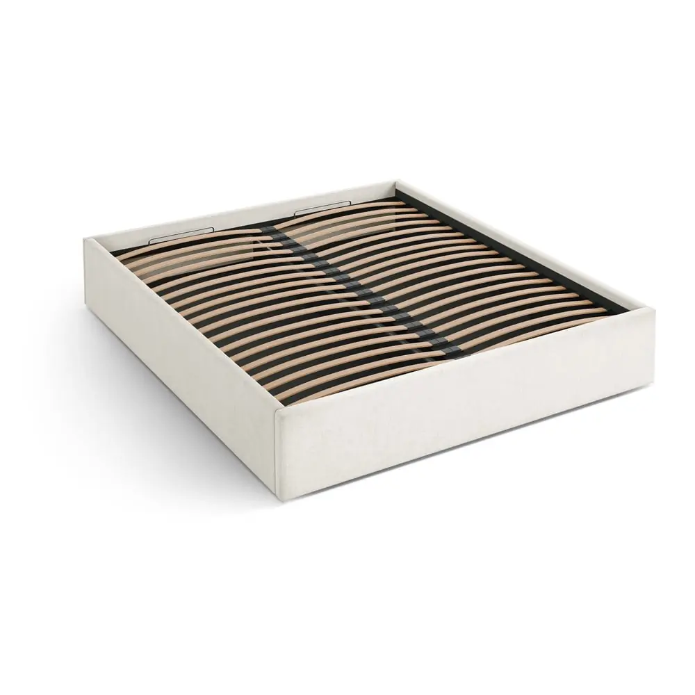 Pat matrimonial crem tapițat cu spațiu de depozitare/fără tăblie cu somieră 160x200 cm Susan – Micadoni