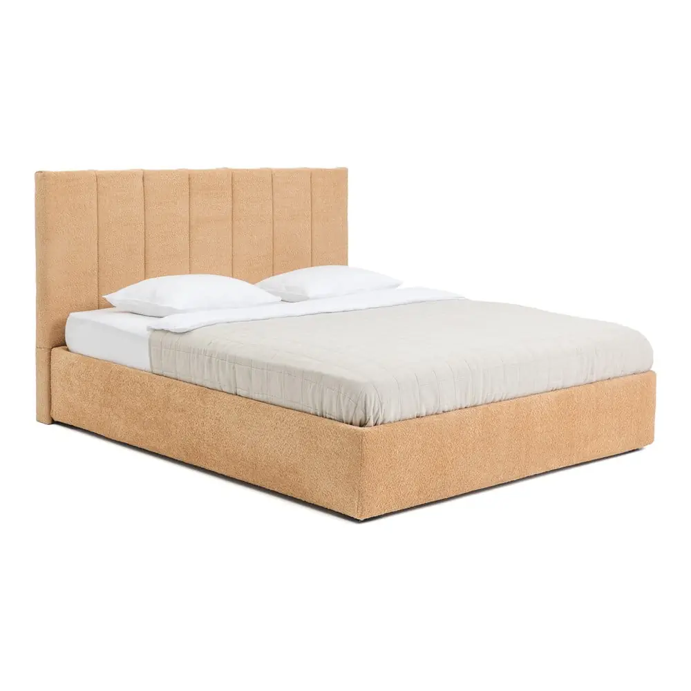 Pat matrimonial galben muștar tapițat cu spațiu de depozitare cu somieră 160x200 cm Thessa Bold Line – Bonami Selection