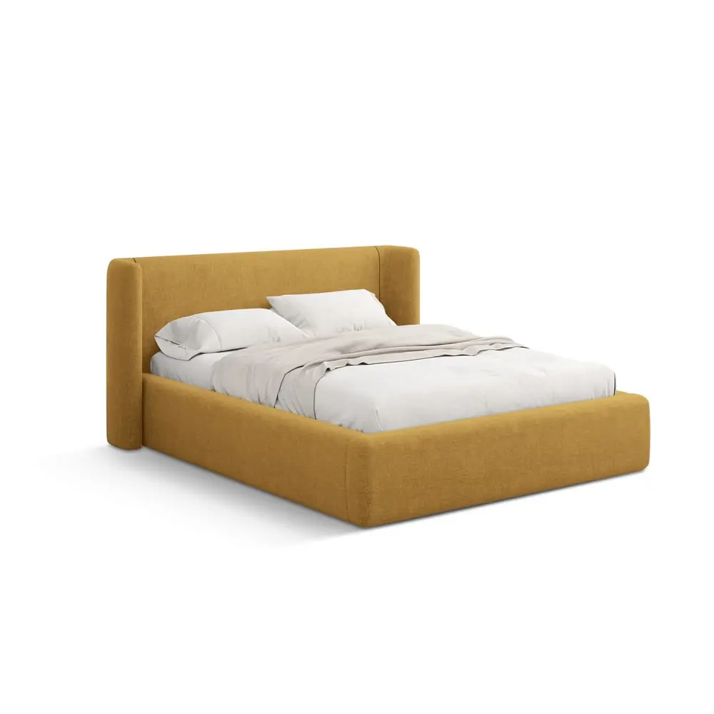 Pat matrimonial galben muștar tapițat cu spațiu de depozitare cu somieră 200x200 cm Jason – Windsor & Co Sofas