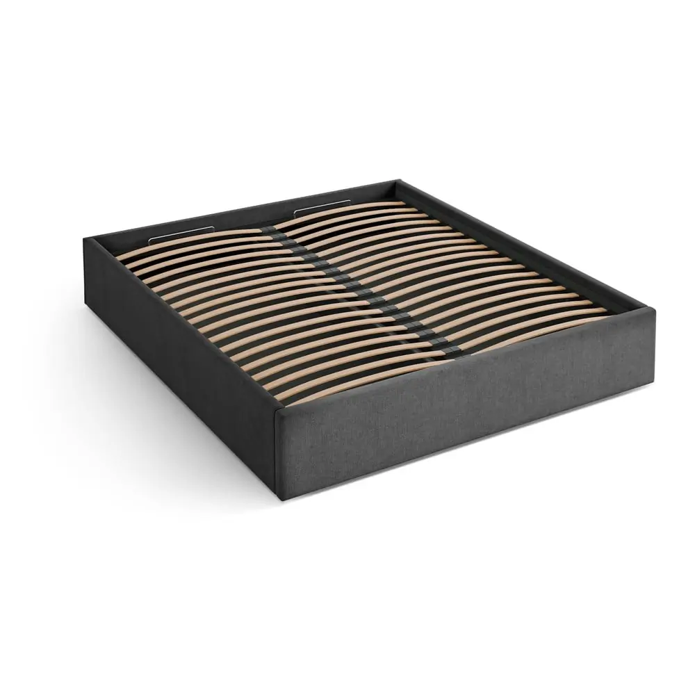 Pat matrimonial gri antracit tapițat cu spațiu de depozitare/fără tăblie cu somieră 180x200 cm Susan – Micadoni