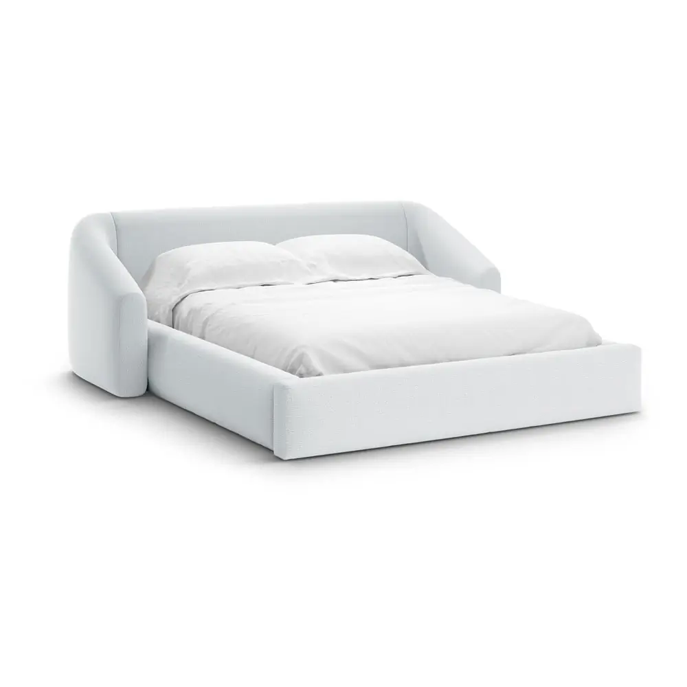 Pat matrimonial gri deschis tapițat cu spațiu de depozitare cu somieră 180x200 cm Campi – Cosmopolitan Design