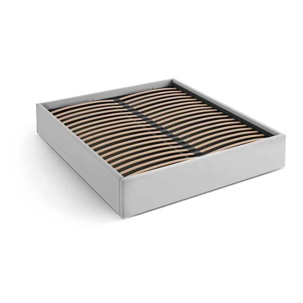 Pat matrimonial gri deschis tapițat cu spațiu de depozitare/fără tăblie cu somieră 140x200 cm Susan – Micadoni