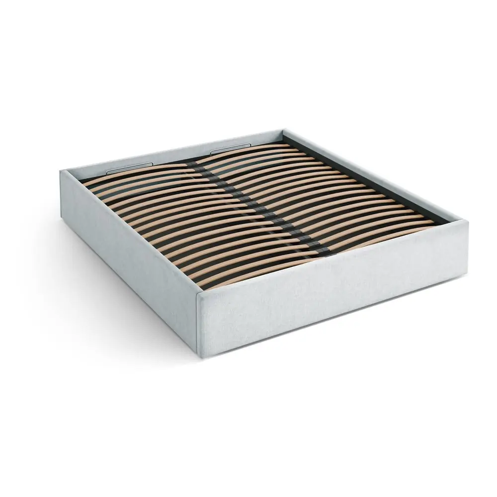 Pat matrimonial gri deschis tapițat cu spațiu de depozitare/fără tăblie cu somieră 160x200 cm Susan – Micadoni