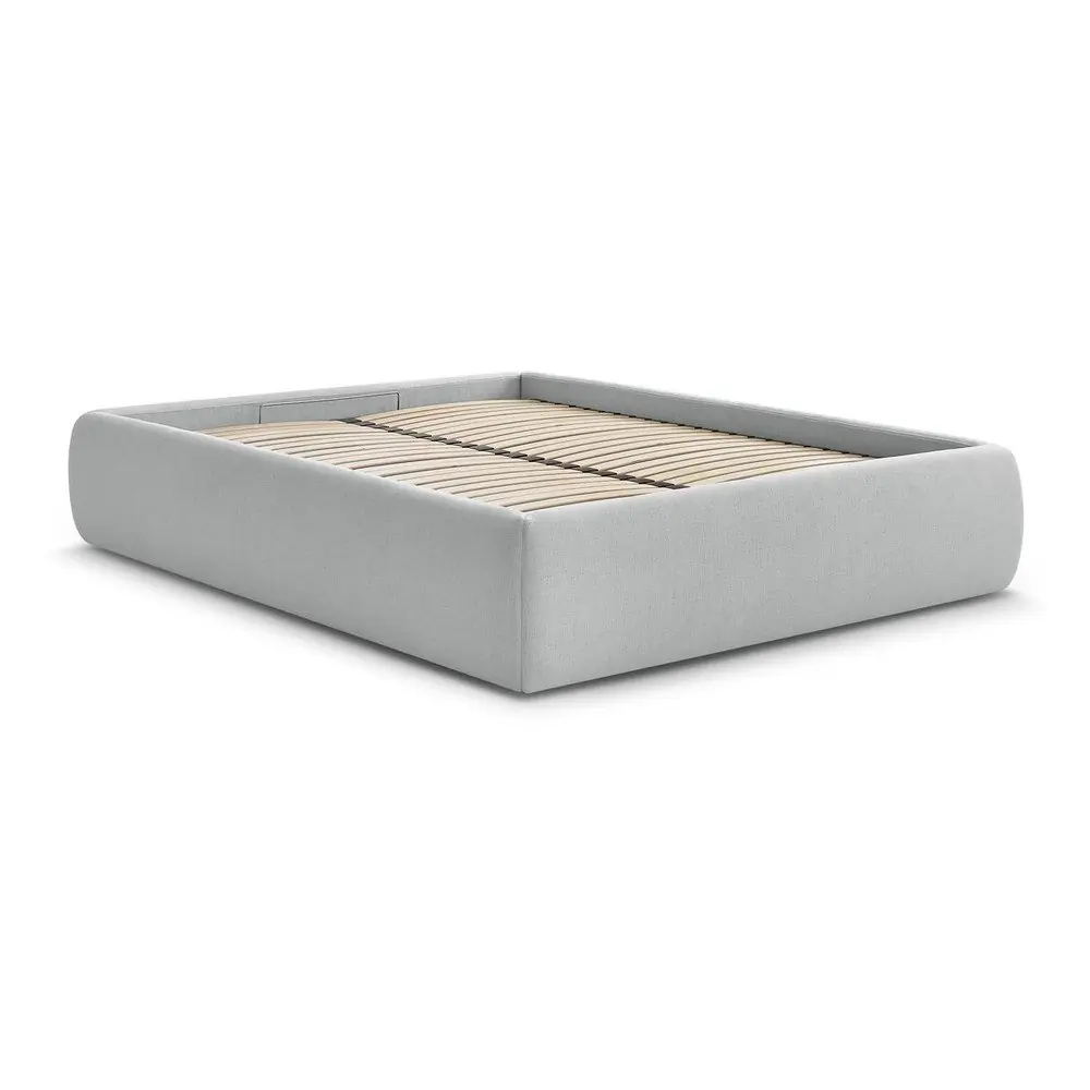 Pat matrimonial gri deschis tapițat cu spațiu de depozitare/fără tăblie cu somieră 180x200 cm Inera – Bobochic Paris