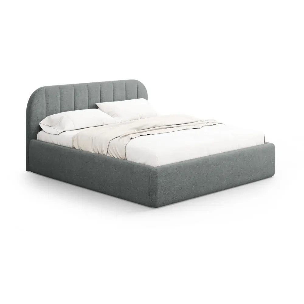 Pat matrimonial gri închis tapițat cu spațiu de depozitare cu somieră 180x200 cm Juno – Windsor & Co Sofas