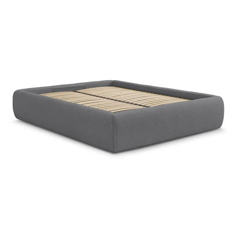 Pat matrimonial gri închis tapițat cu spațiu de depozitare/fără tăblie cu somieră 160x200 cm Inera – Bobochic Paris