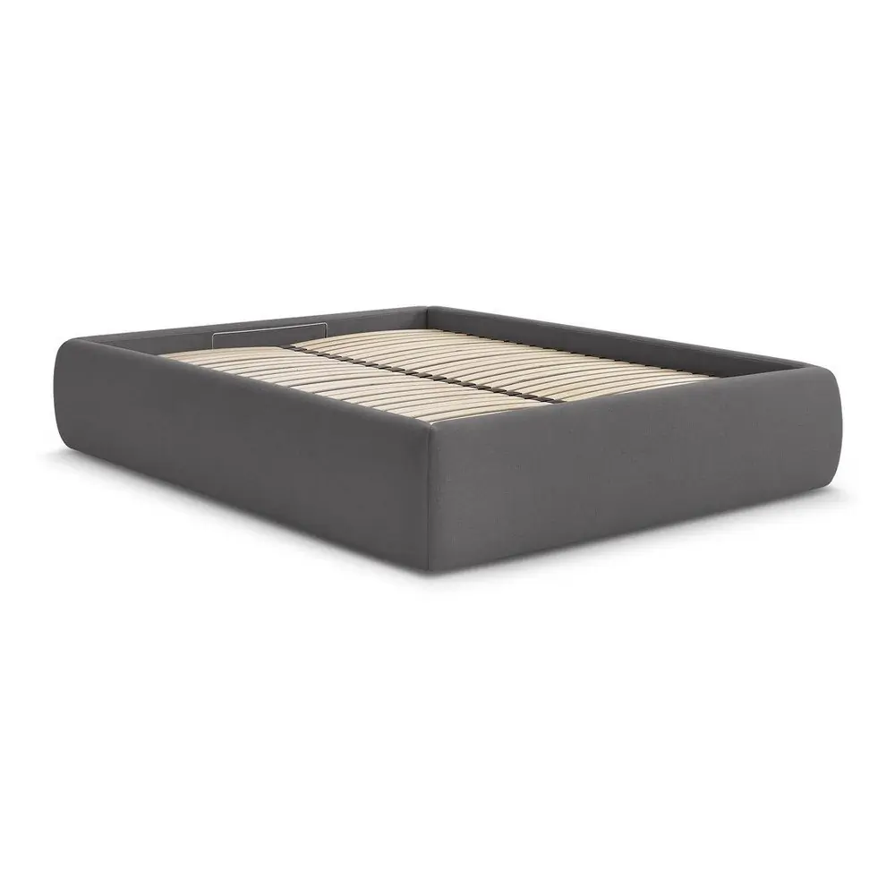 Pat matrimonial gri închis tapițat cu spațiu de depozitare/fără tăblie cu somieră 180x200 cm Inera – Bobochic Paris