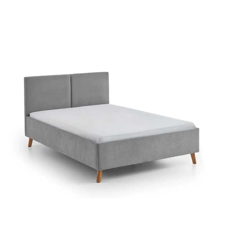 Pat matrimonial gri tapițat cu somieră 140x200 cm Piano – Meise Möbel