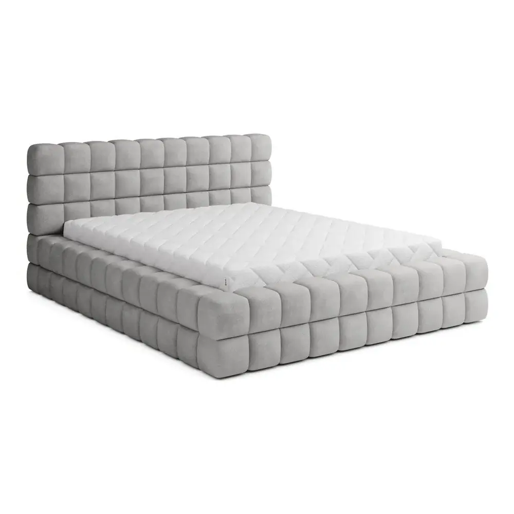 Pat matrimonial gri tapițat cu spațiu de depozitare cu somieră 140x200 cm Dizzle – ELTAP