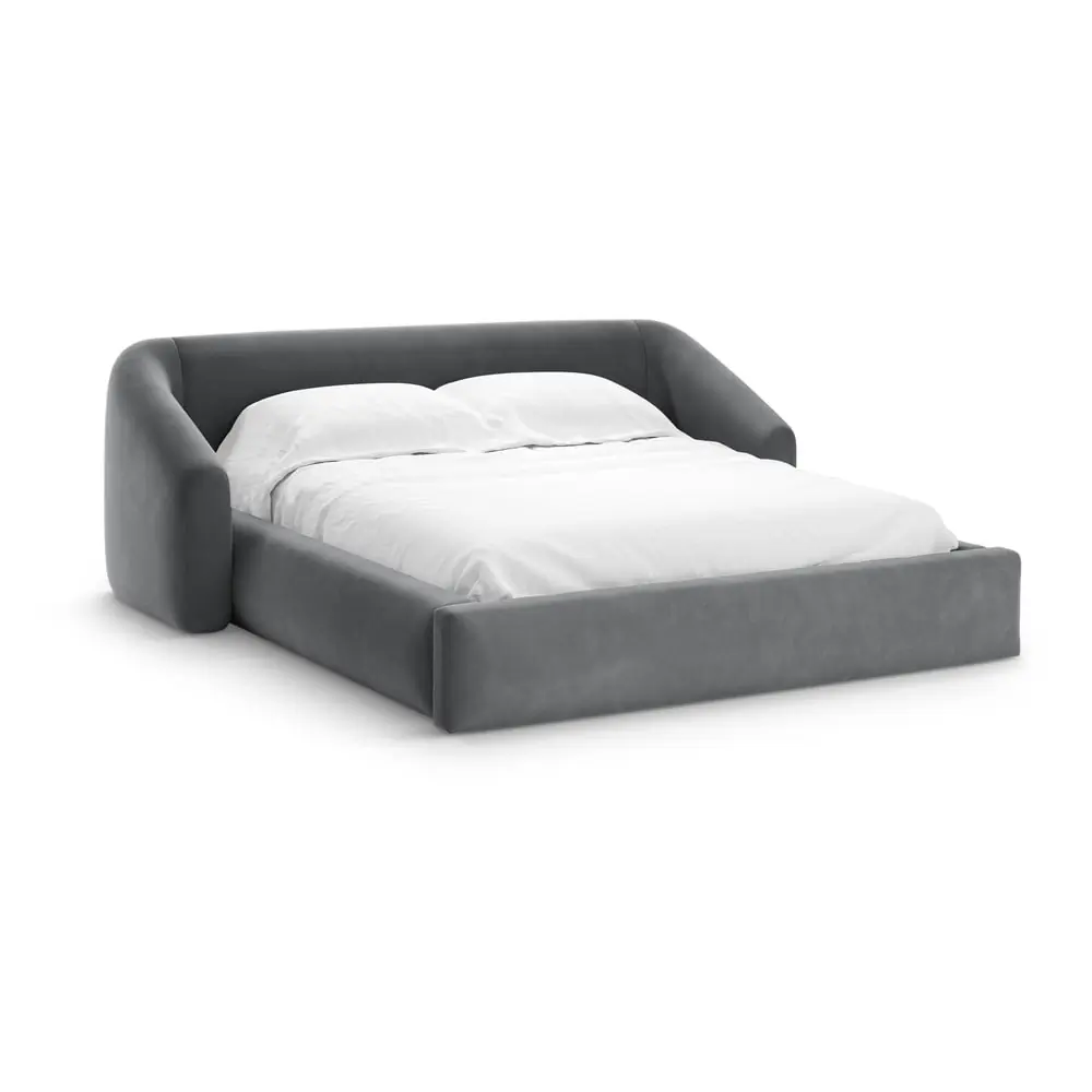Pat matrimonial gri tapițat cu spațiu de depozitare cu somieră 160x200 cm Campi – Cosmopolitan Design