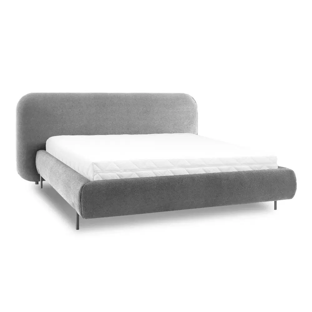 Pat matrimonial gri tapițat cu spațiu de depozitare cu somieră 160x200 cm Pointt – ELTAP