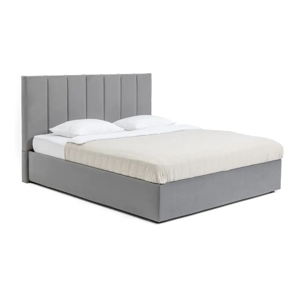 Pat matrimonial gri tapițat cu spațiu de depozitare cu somieră 160x200 cm Thessa Bold Line – Bonami Selection