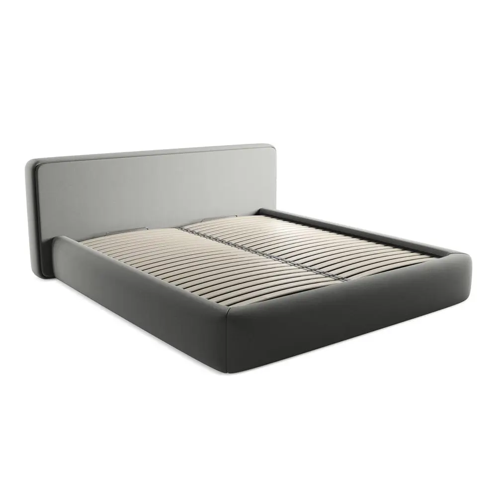 Pat matrimonial gri tapițat cu spațiu de depozitare cu somieră 180x200 cm Kiana – Makamii