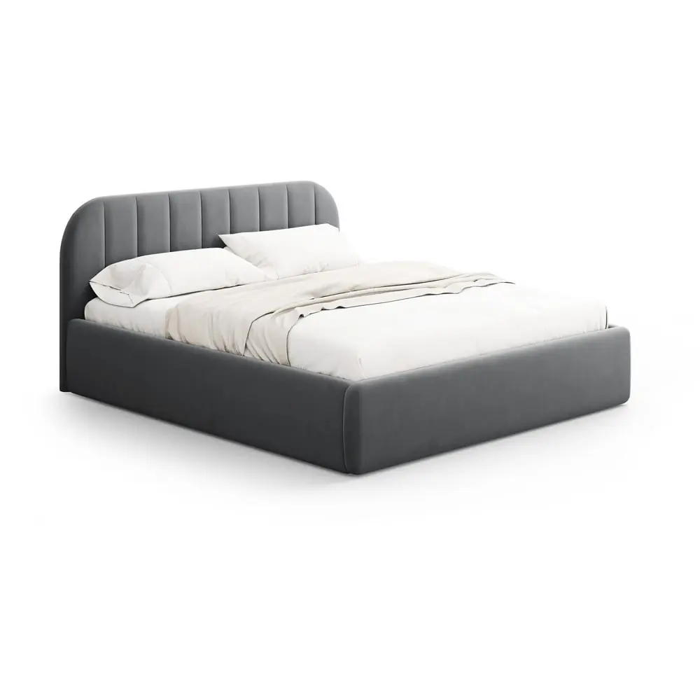 Pat matrimonial gri tapițat cu spațiu de depozitare cu somieră 200x200 cm Juno – Windsor & Co Sofas