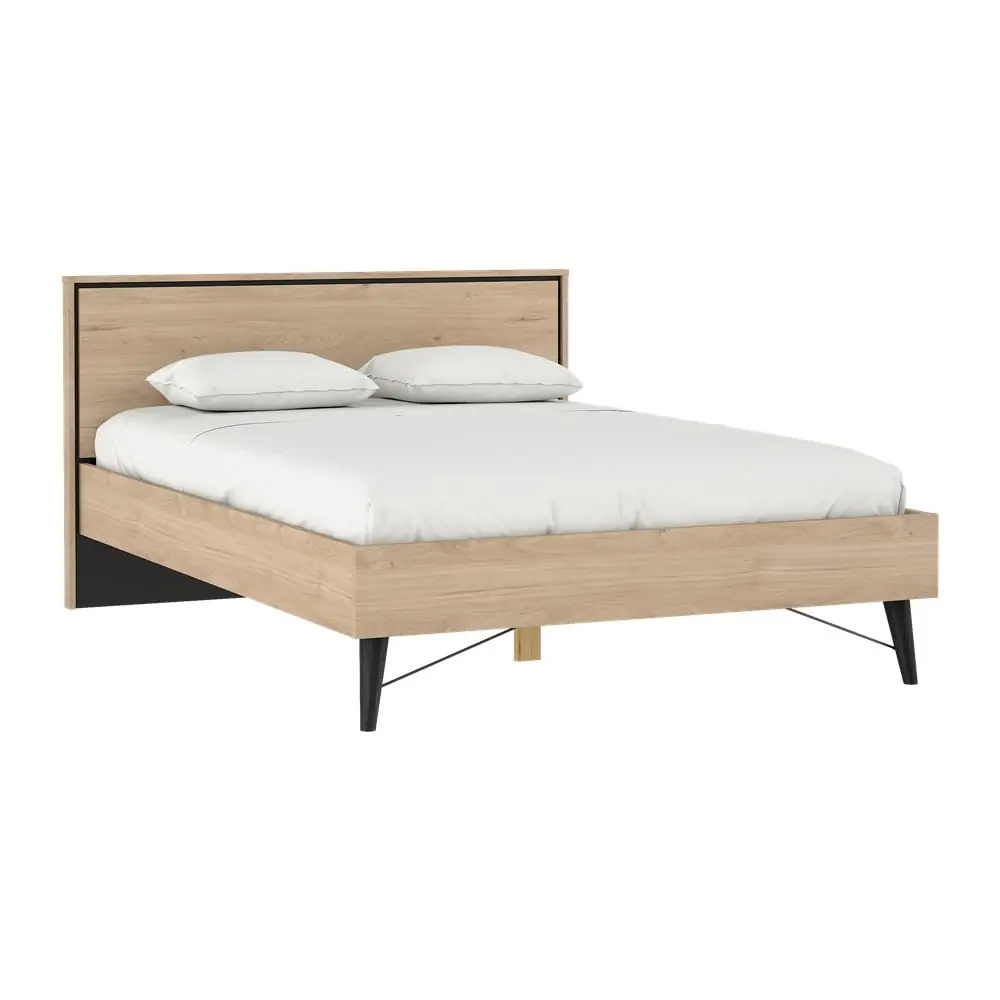 Pat matrimonial în culoare naturală cu aspect de lemn de stejar cu somieră 140x200 cm Ry – Tvilum