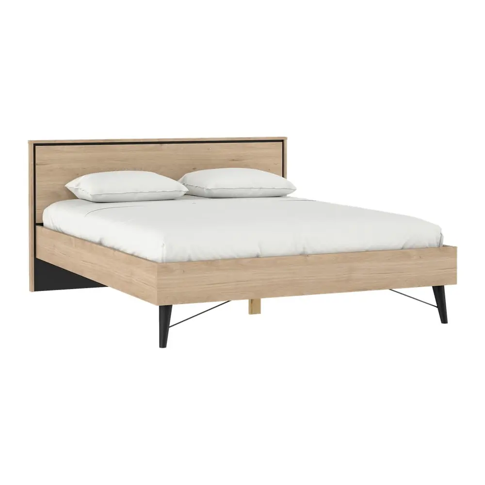 Pat matrimonial în culoare naturală cu aspect de lemn de stejar cu somieră 160x200 cm Ry – Tvilum