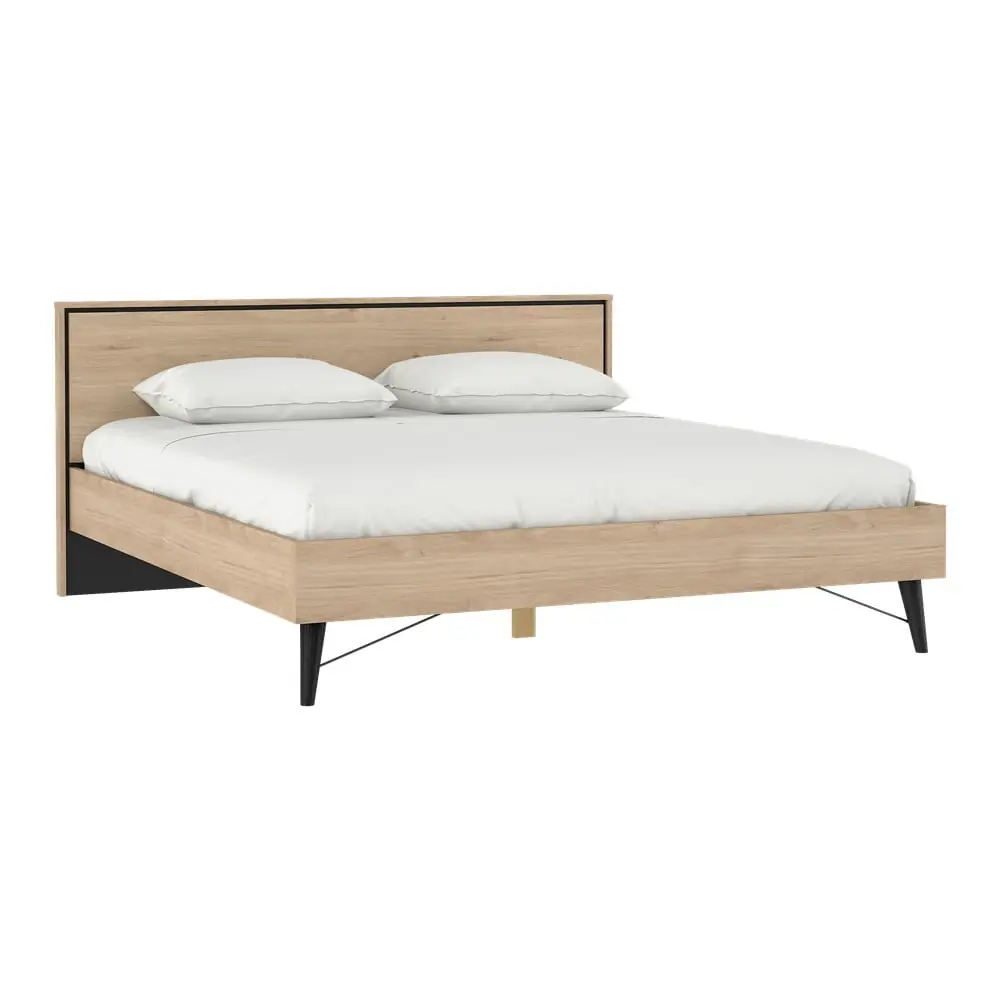 Pat matrimonial în culoare naturală cu aspect de lemn de stejar cu somieră 180x200 cm Ry – Tvilum