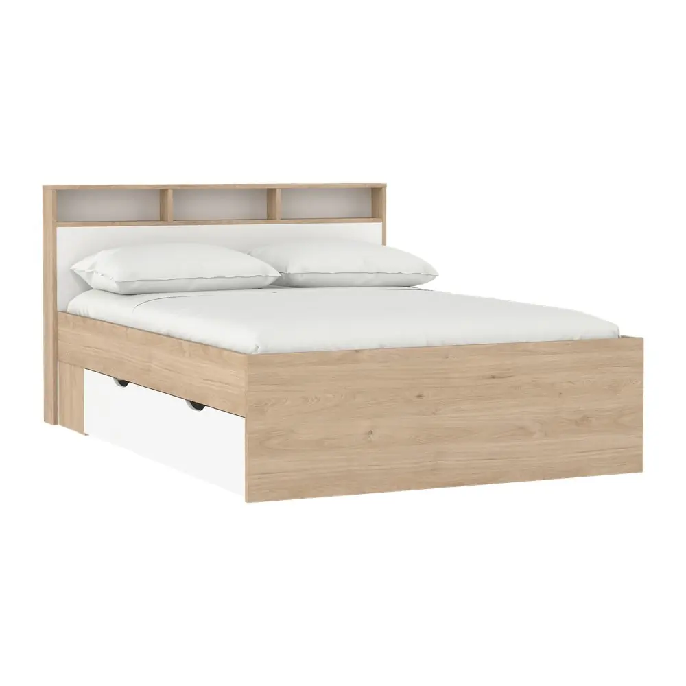 Pat matrimonial în culoare naturală cu aspect de lemn de stejar cu spațiu de depozitare fără somieră 140x200 cm Ikast – Tvilum