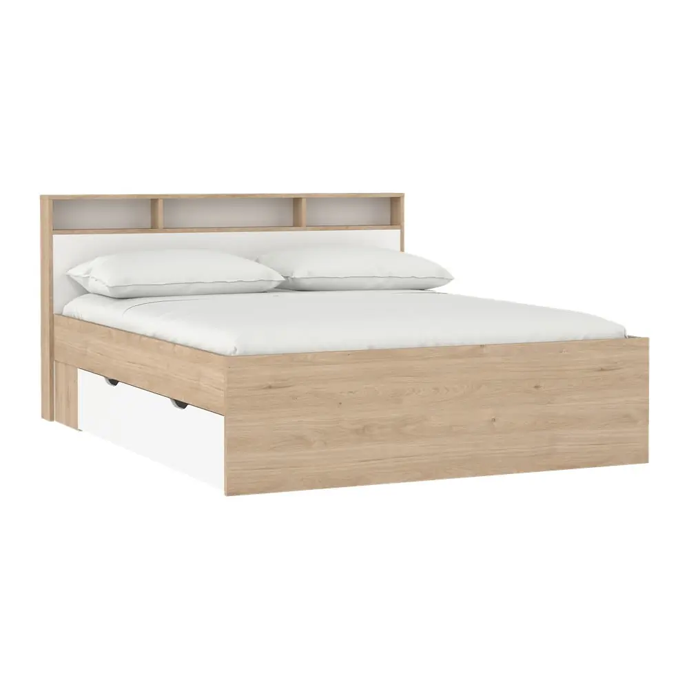 Pat matrimonial în culoare naturală cu aspect de lemn de stejar cu spațiu de depozitare fără somieră 160x200 cm Ikast – Tvilum