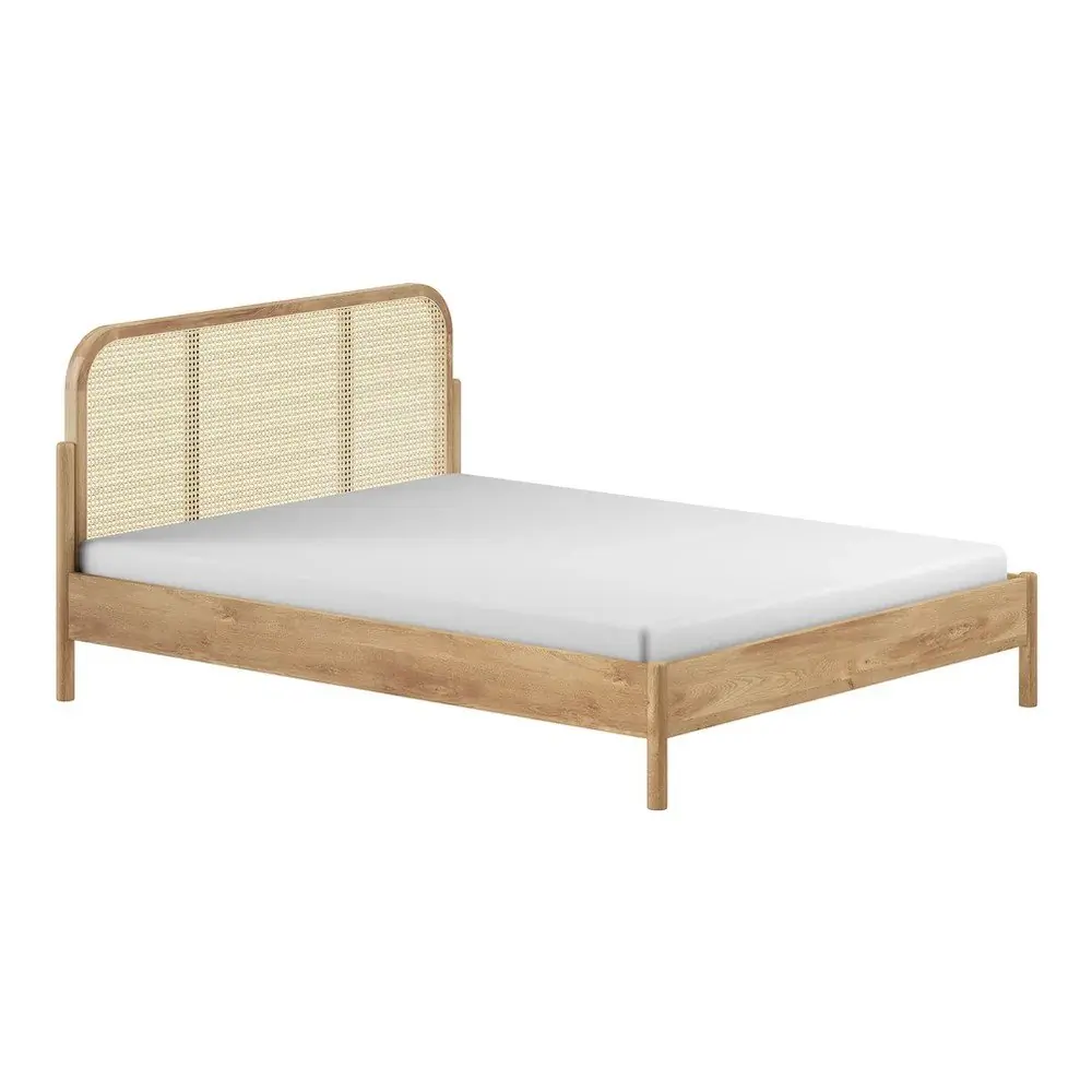 Pat matrimonial în culoare naturală din lemn de stejar fără somieră 180x200 cm Olive Rotan – Vipack