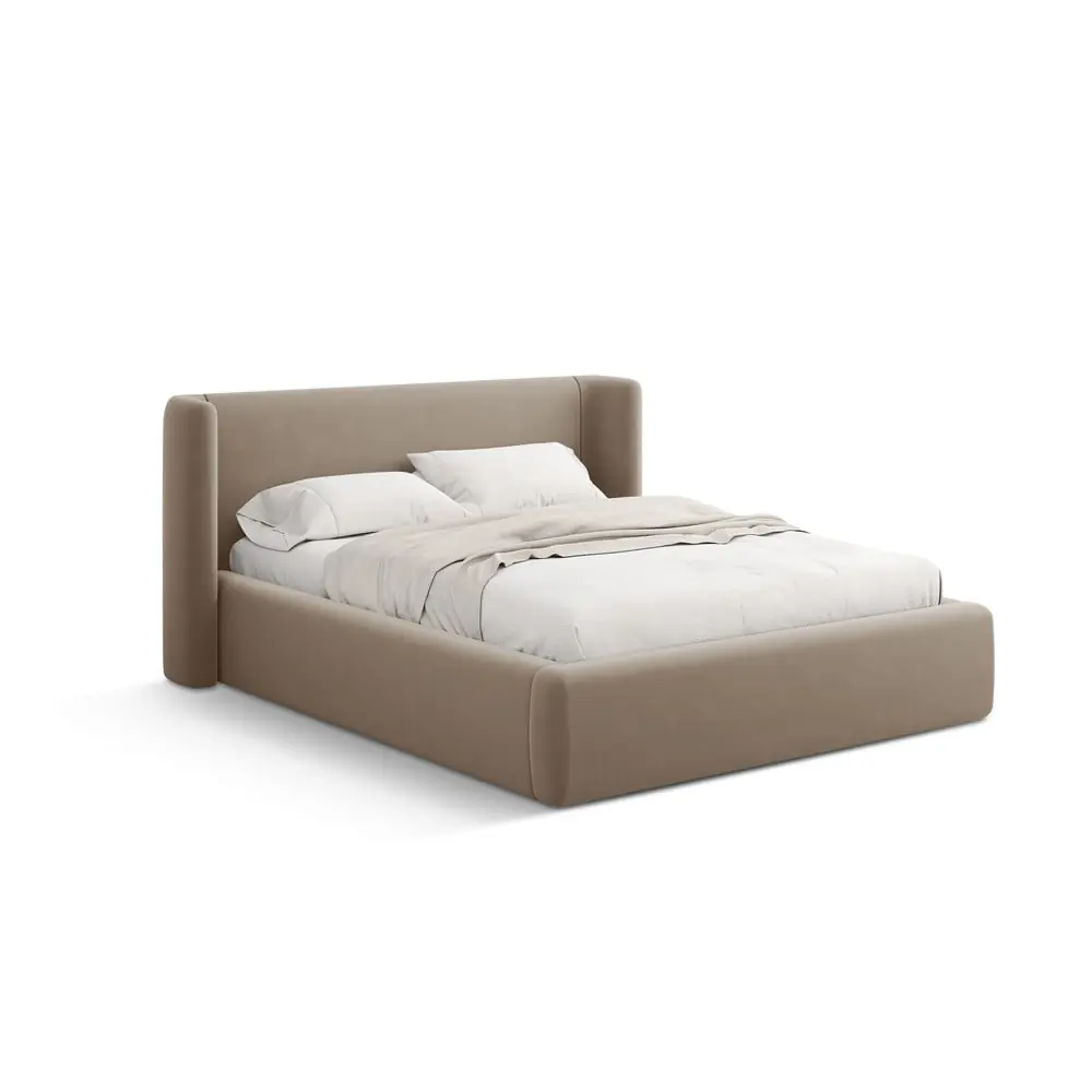 Pat matrimonial maro deschis tapițat cu spațiu de depozitare cu somieră 140x200 cm Jason – Windsor & Co Sofas