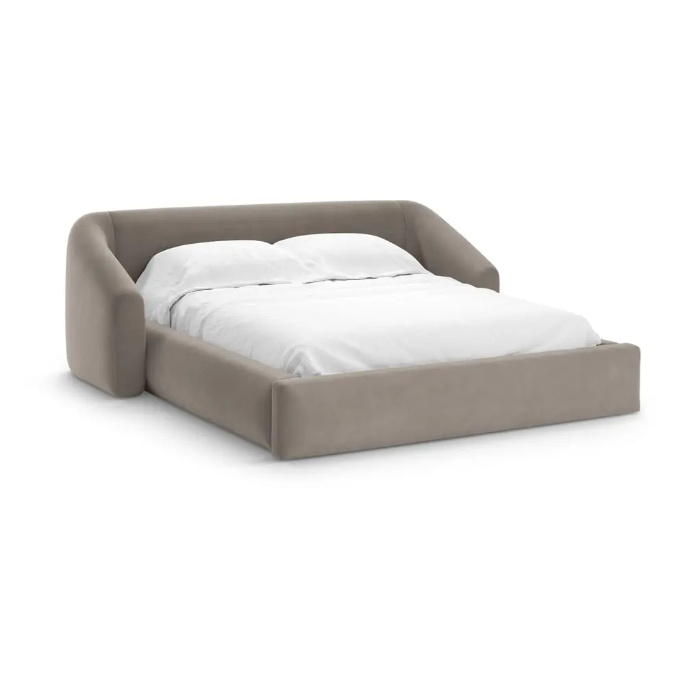 Pat matrimonial maro deschis tapițat cu spațiu de depozitare cu somieră 160x200 cm Campi – Cosmopolitan Design