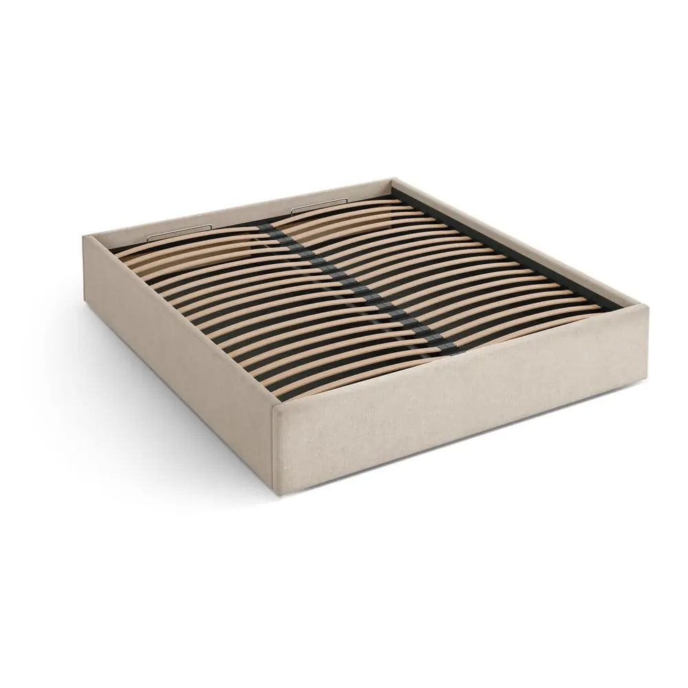 Pat matrimonial maro deschis tapițat cu spațiu de depozitare/fără tăblie cu somieră 140x200 cm Susan – Micadoni