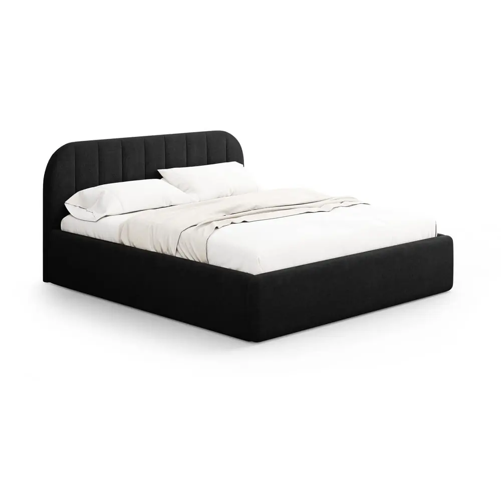 Pat matrimonial negru tapițat cu spațiu de depozitare cu somieră 160x200 cm Juno – Windsor & Co Sofas