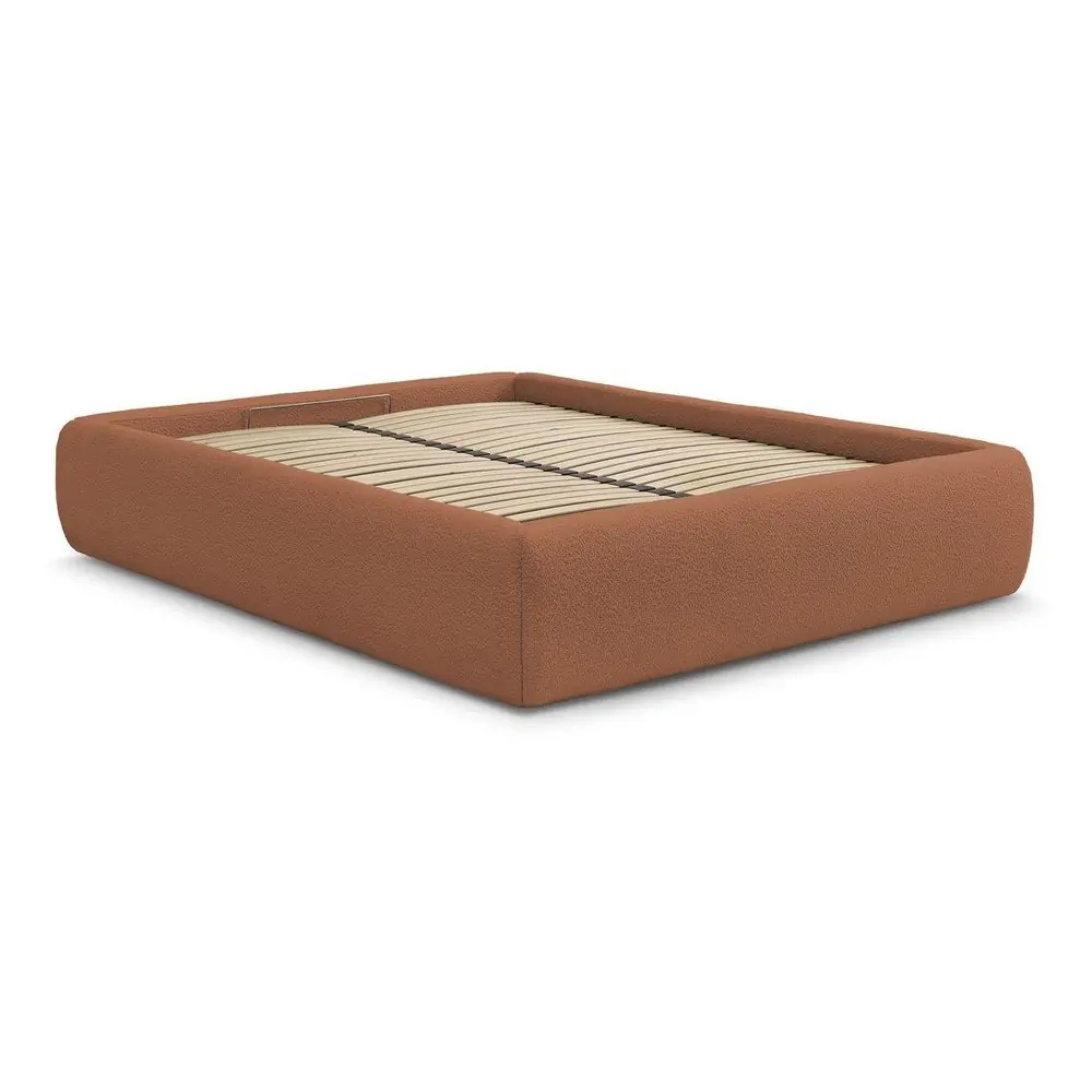 Pat matrimonial portocaliu tapițat cu spațiu de depozitare/fără tăblie cu somieră 160x200 cm Inera – Bobochic Paris