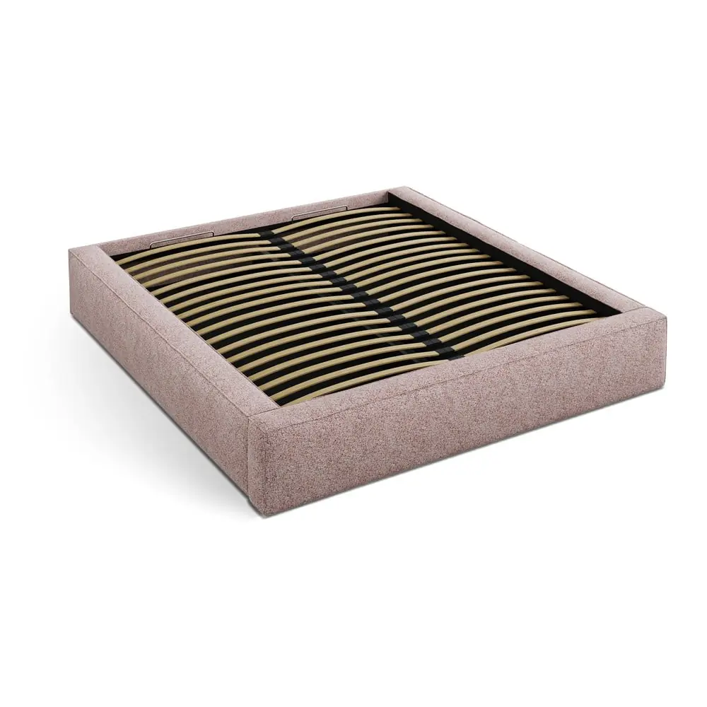 Pat matrimonial roz deschis tapițat cu spațiu de depozitare cu somieră 140x200 cm Simon – Micadoni