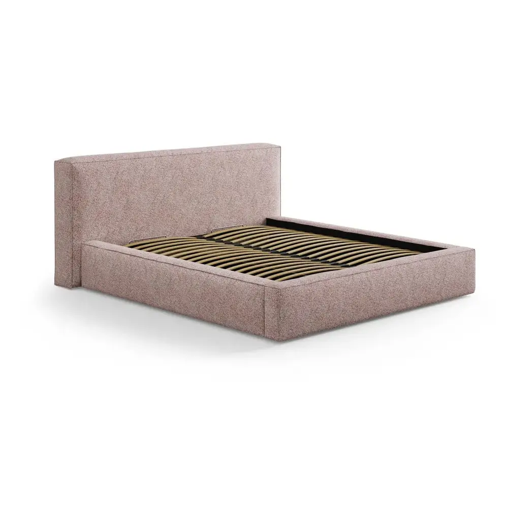 Pat matrimonial roz deschis tapițat cu spațiu de depozitare cu somieră 140x200 cm Simon Olivia – Micadoni