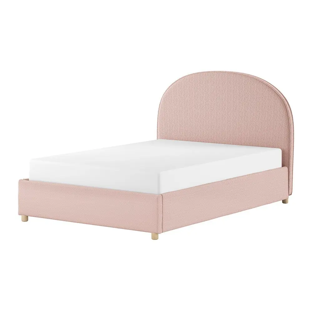 Pat matrimonial roz tapițat cu spațiu de depozitare cu somieră 140x200 cm Moon – Vipack