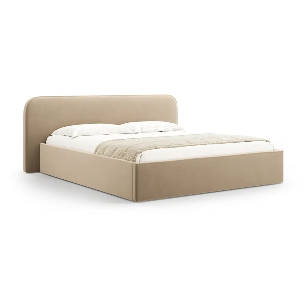 Pat matrimonial taupe tapițat cu spațiu de depozitare cu somieră 160x200 cm Elizabeth – Micadoni