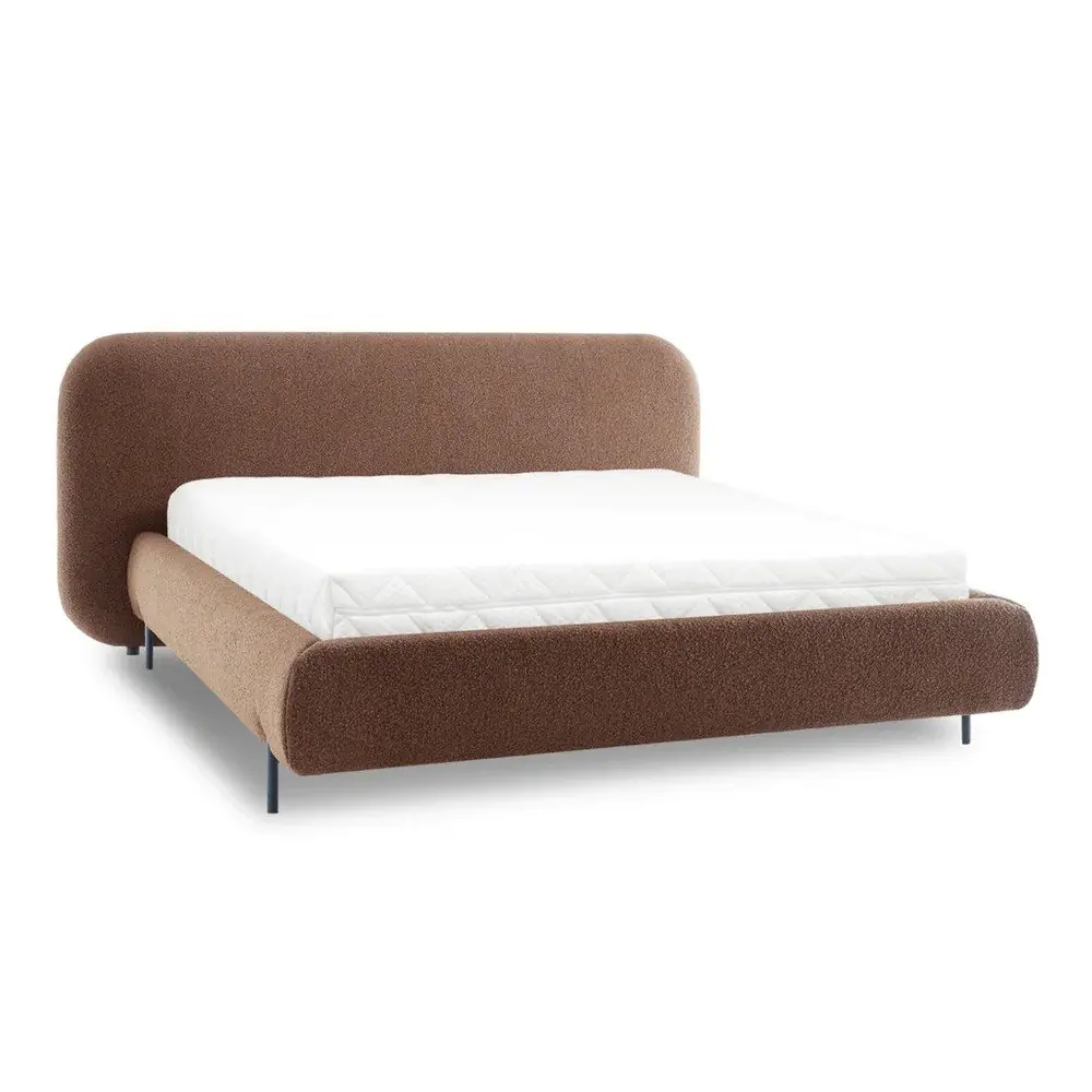 Pat matrimonial teracotă tapițat cu spațiu de depozitare cu somieră 140x200 cm Pointt – ELTAP