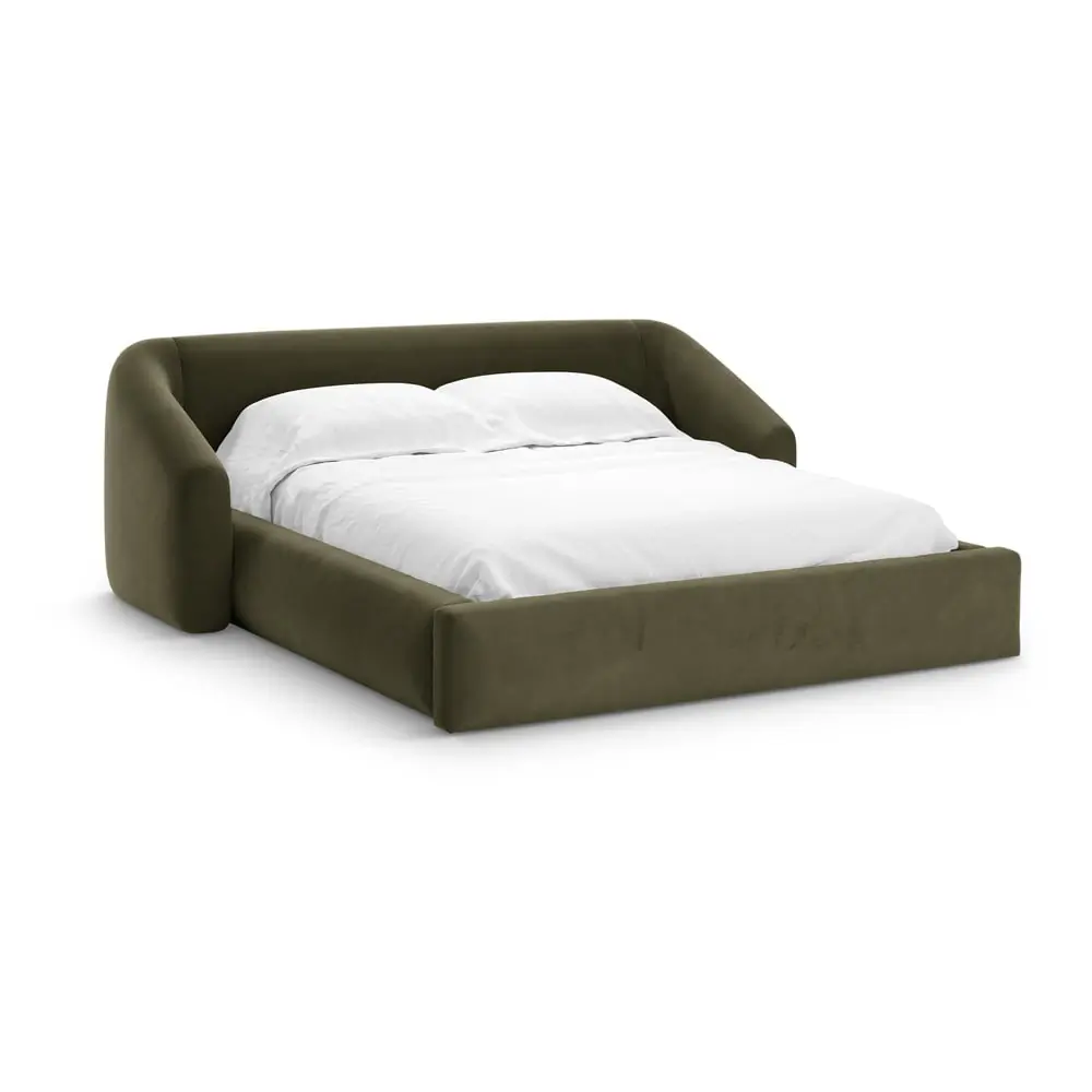 Pat matrimonial verde tapițat cu spațiu de depozitare cu somieră 140x200 cm Campi – Cosmopolitan Design