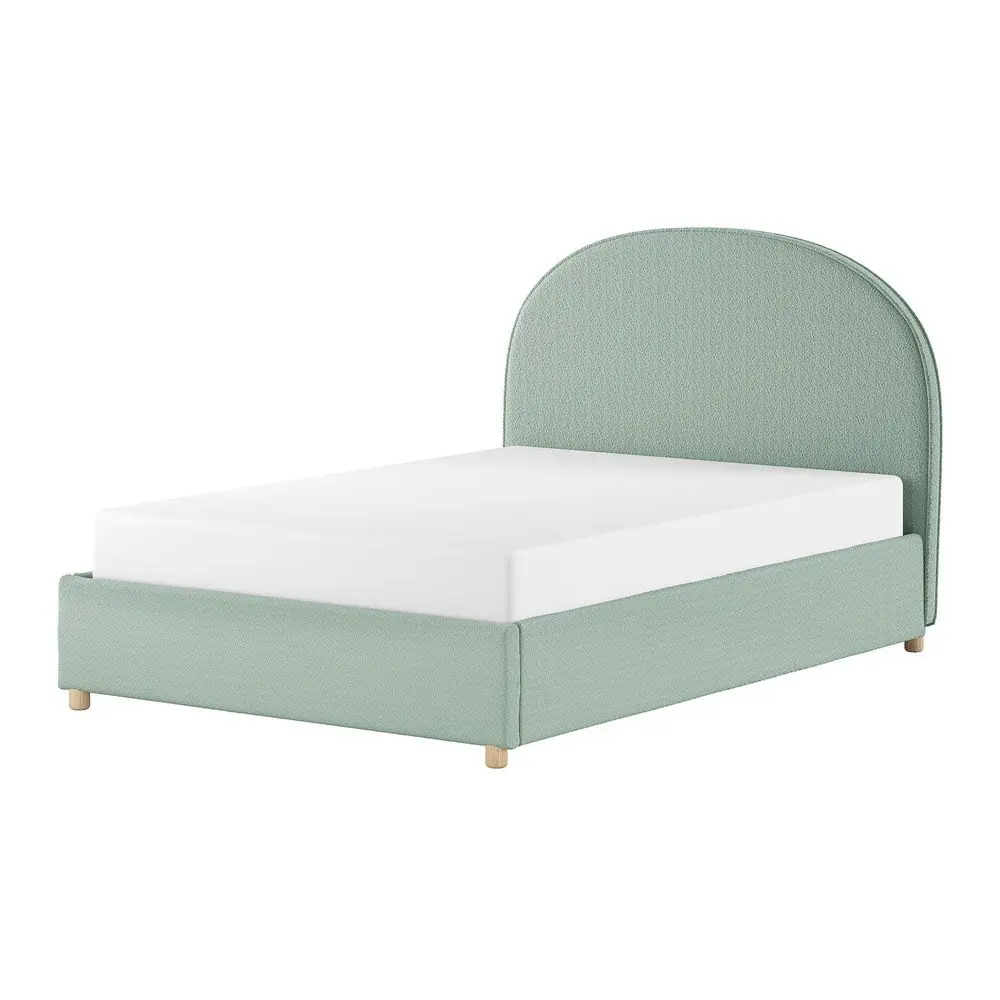 Pat matrimonial verde tapițat cu spațiu de depozitare cu somieră 140x200 cm Moon – Vipack