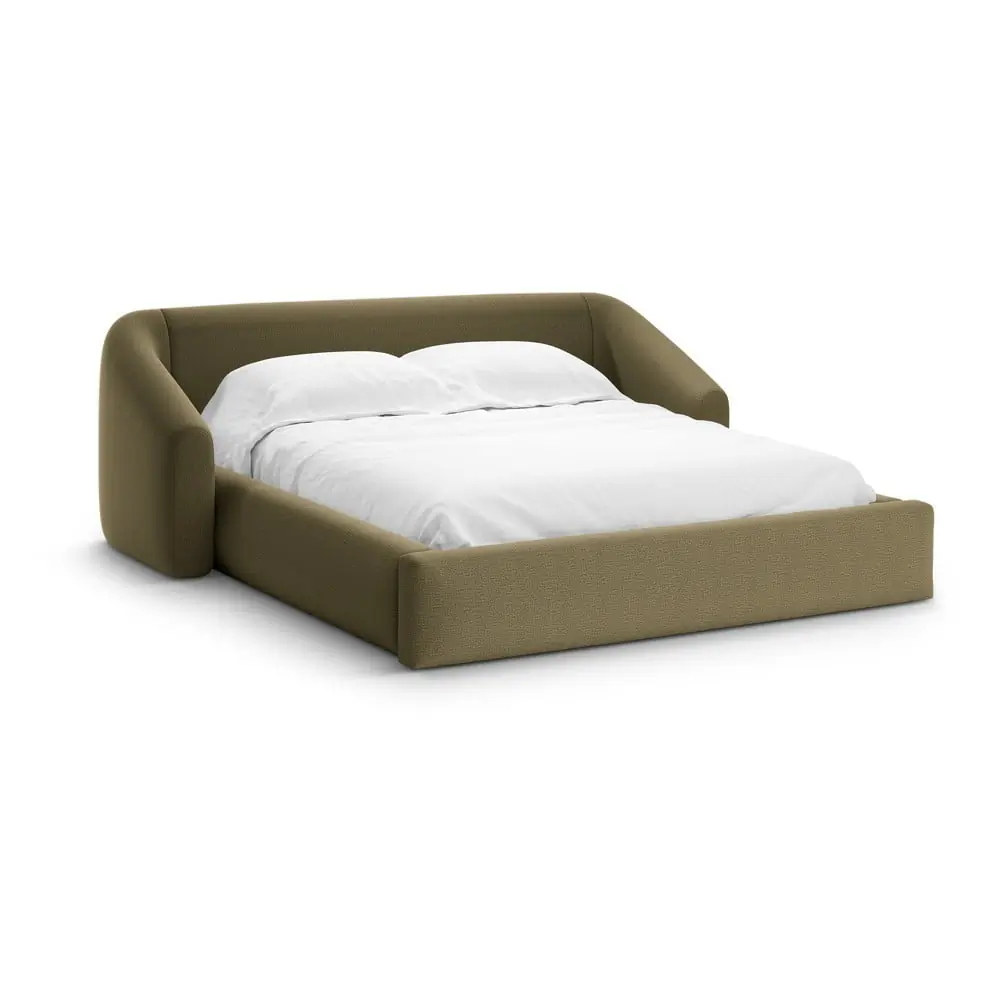 Pat matrimonial verde tapițat cu spațiu de depozitare cu somieră 200x200 cm Campi – Cosmopolitan Design