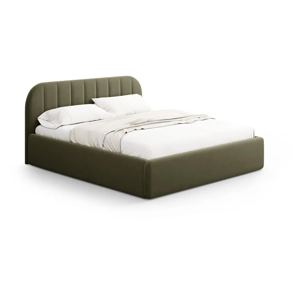 Pat matrimonial verde tapițat cu spațiu de depozitare cu somieră 200x200 cm Juno – Windsor & Co Sofas