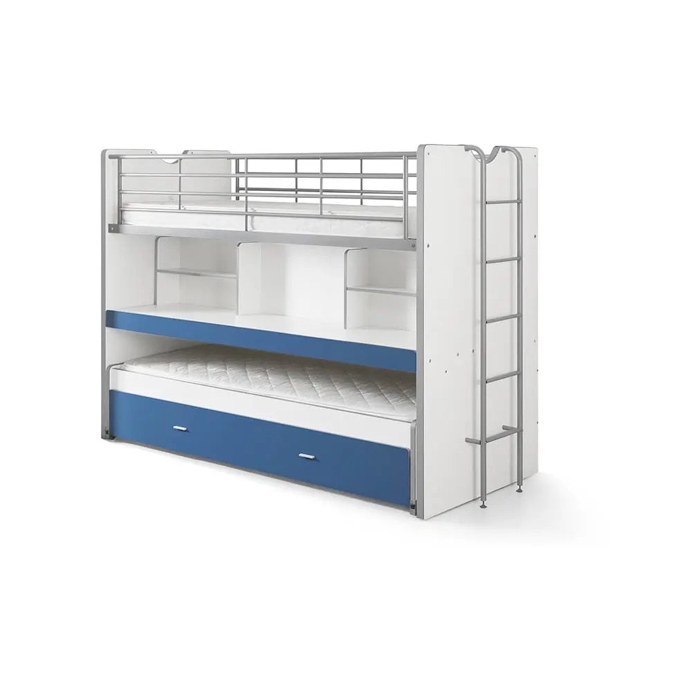 Pat pentru copii alb/albastru supraetajat/cu extensie suplimentară cu spațiu de depozitare cu somieră 90x200 cm Bonny – Vipack